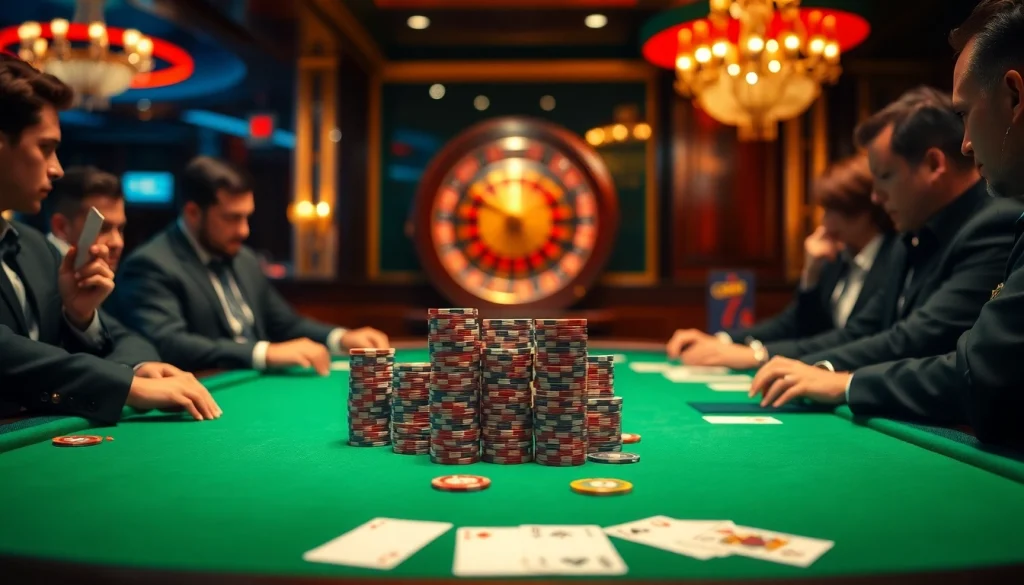 Experience the thrill of high-stakes poker at CM88 casino with vibrant tables and eager players.