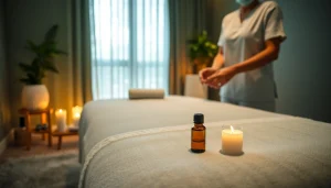 편안한 분위기와 에센셜 오일이 있는 마사지 치료실