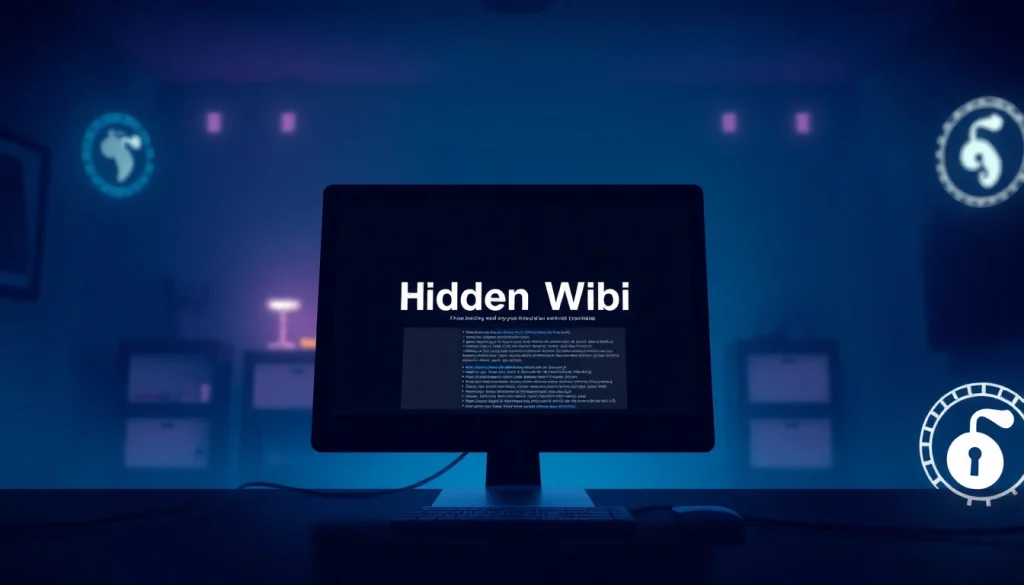 The hidden wiki tor showcased on a computer screen, representing the dark web's mysterious landscape with a secure lock symbol.