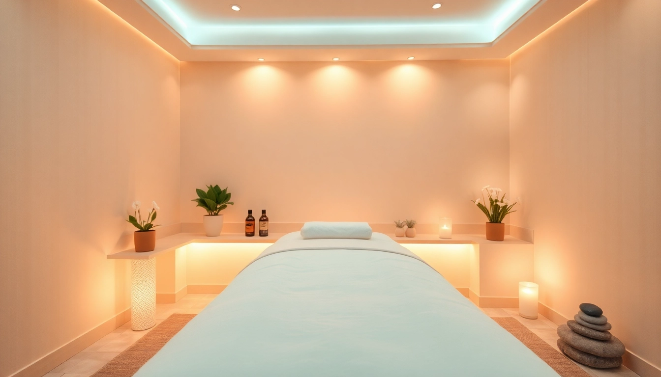 부드러운 조명과 우아한 장식이 있는 매력적인 인천마사지 치료실.