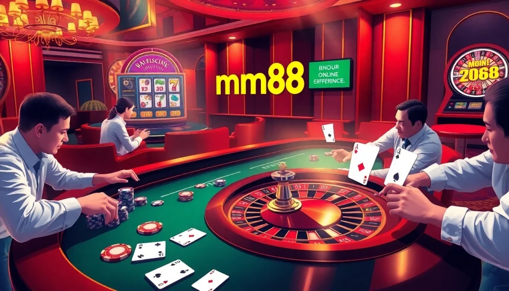 Players engaging at a luxurious casino table in the exciting mm88 online gaming atmosphere.