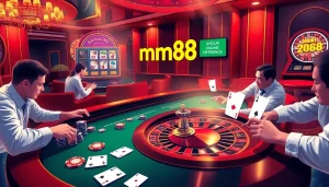 Players engaging at a luxurious casino table in the exciting mm88 online gaming atmosphere.