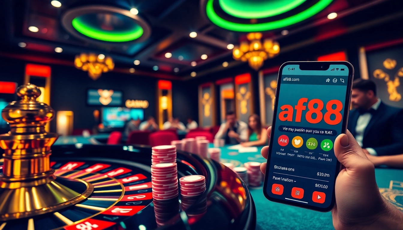 Players enjoying casino games at af88.com, showcasing roulette, blackjack, and poker excitement.