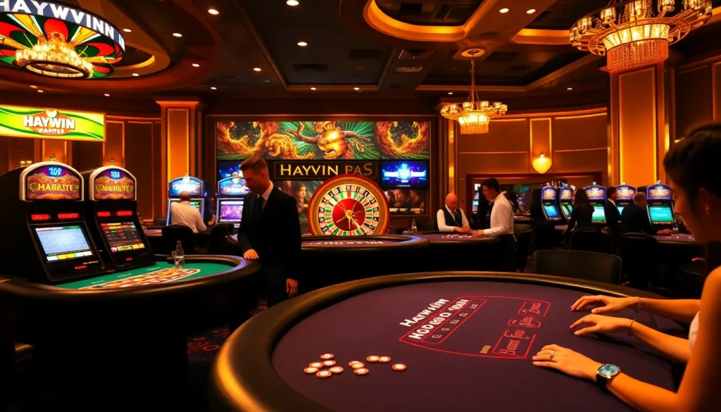 Experience thrilling gameplay at Haywin Casino with vibrant gaming tables and exciting slot machines.