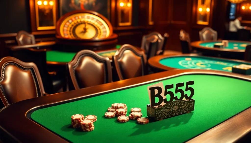 Experience luxurious gaming at Bl555’s vibrant casino with poker chips and cards arranged for a thrilling game.