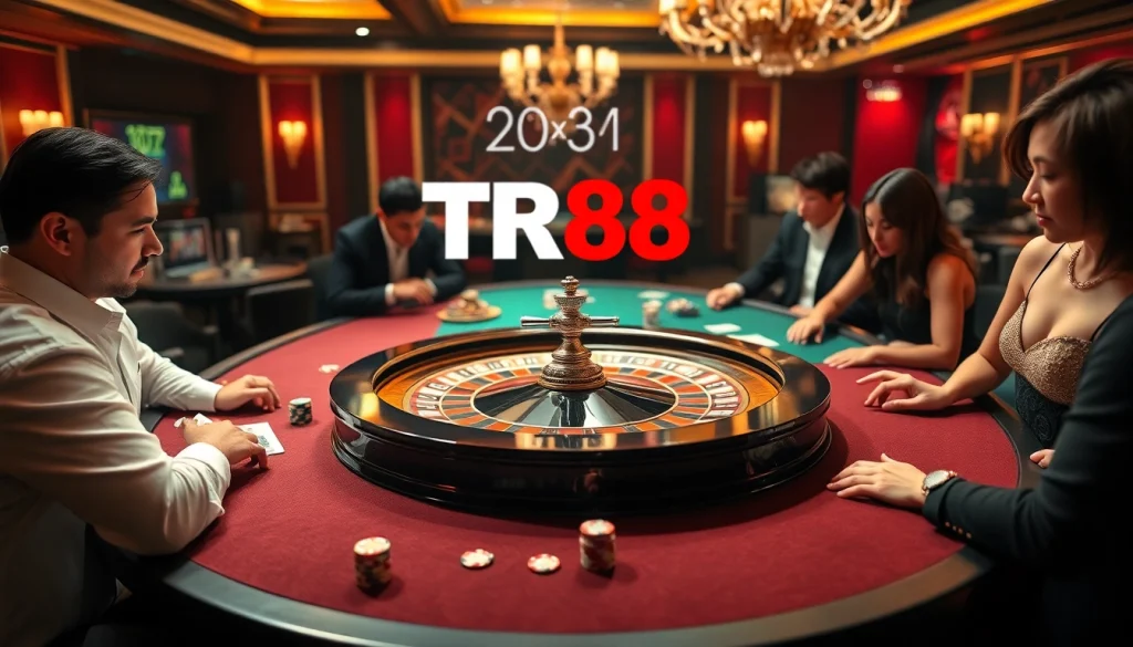 Players engaging in a high-stakes game at a luxurious TR88 casino table.