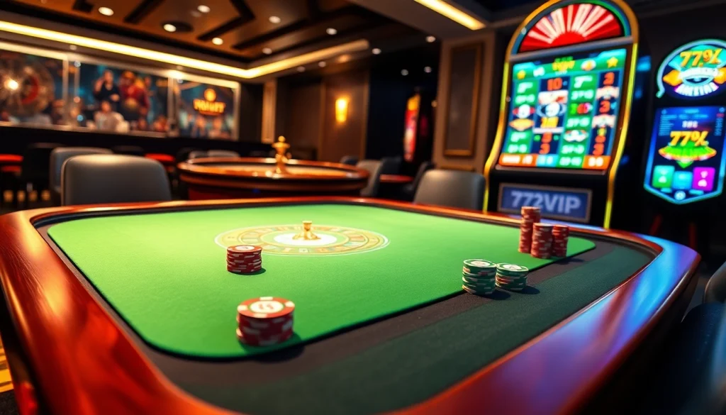 Experience the excitement of 777VIP with vibrant gaming tables and luxurious casino visuals.