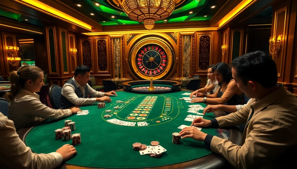 Experience the thrill of GO8 as players strategize at a luxurious casino poker table.
