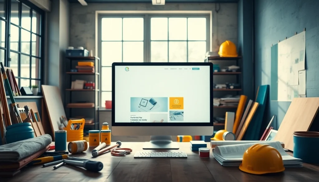 Showcase of web design essex for trades displayed on a computer in a vibrant workspace.