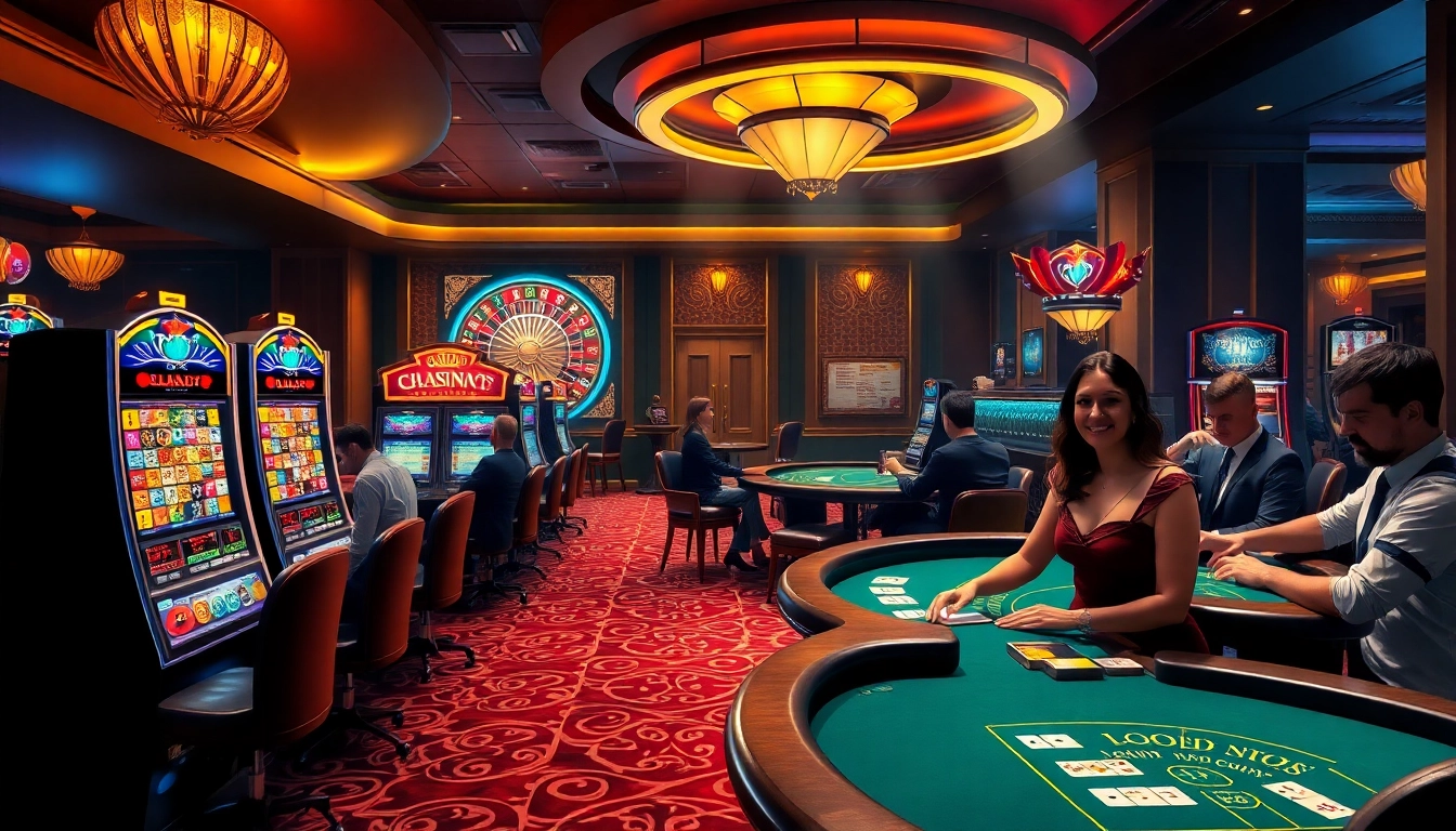 Engaged players enjoying thrilling slot games in a vibrant casino atmosphere.
