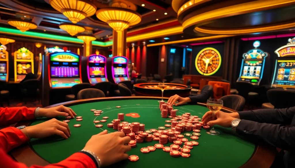 Exciting poker game at L567 casino with colorful chips and a vibrant atmosphere.