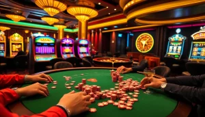 Exciting poker game at L567 casino with colorful chips and a vibrant atmosphere.