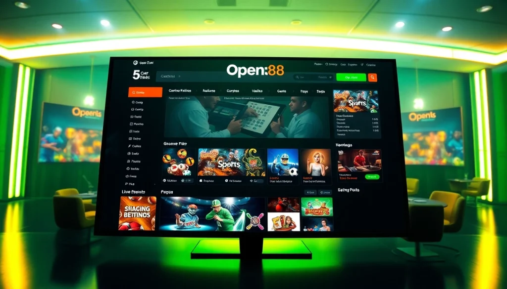 Open88 online betting platform interface showcasing gaming options and features.