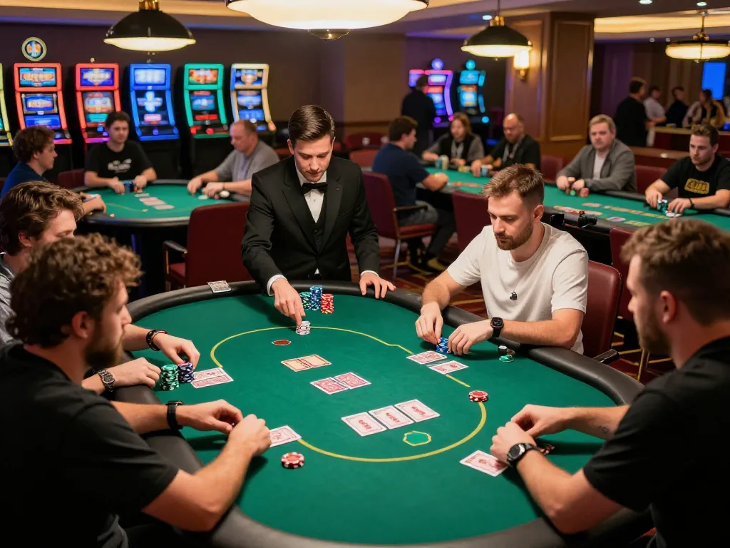 GA88 poker tournament action with players engaged in strategic gameplay at upscale casino.