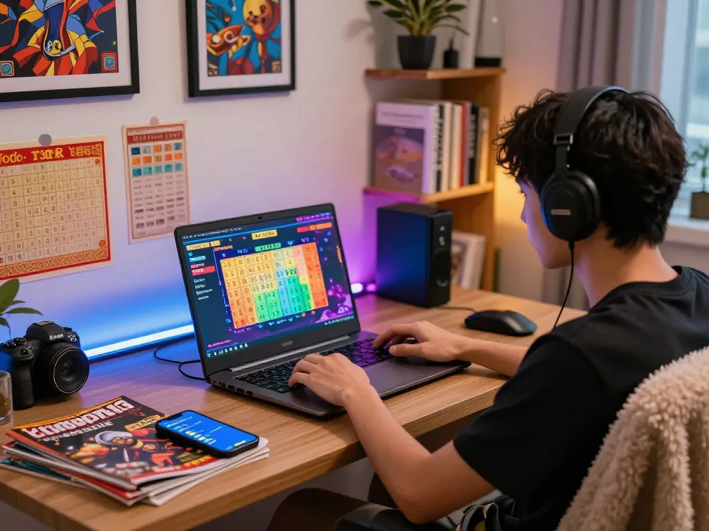 Player enjoying Toto Togel gaming experience at home, showcasing colorful game interface and cozy setup.