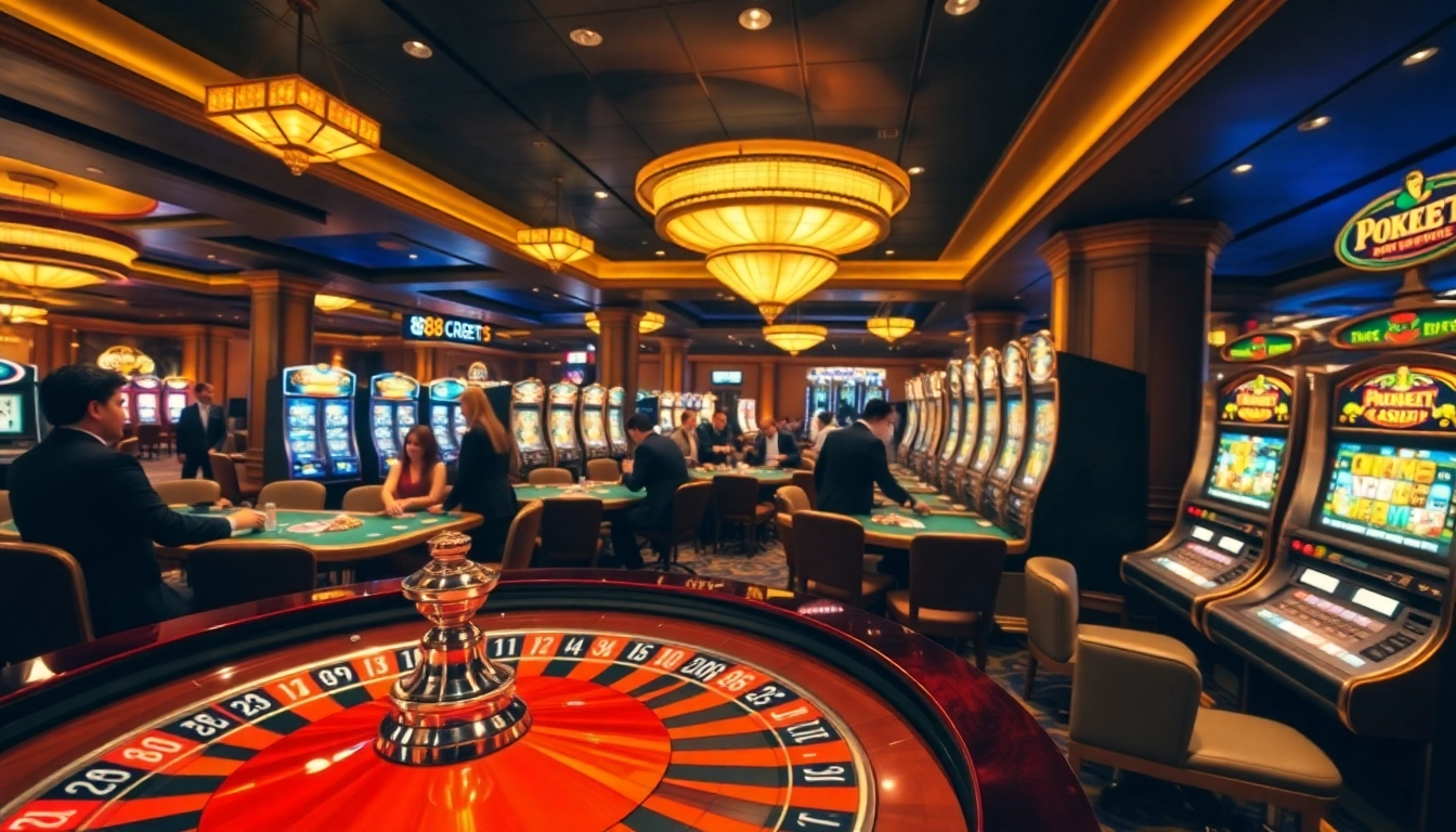 Experience the excitement of 88bet with players at vibrant casino tables and glowing slot machines.