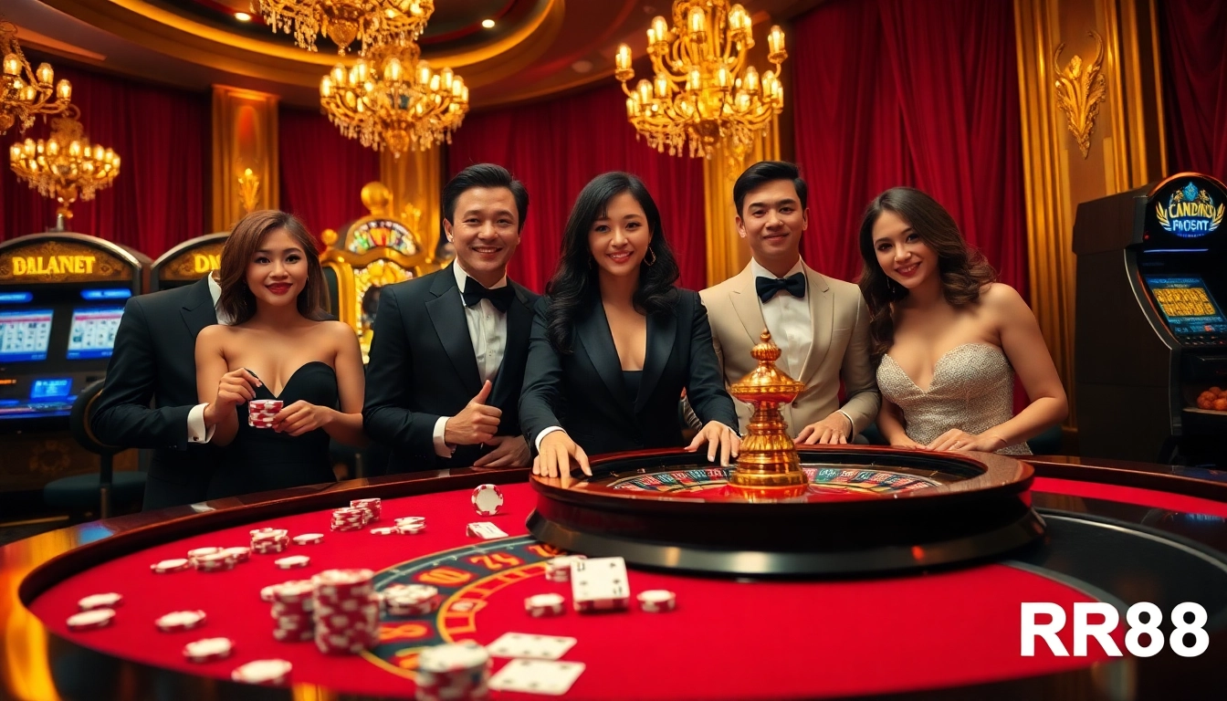 Engaged players enjoying casino games at RR88, revealing excitement and vibrant betting atmosphere.