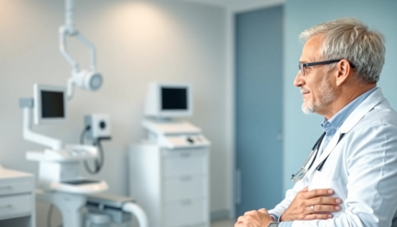 現代的なクリニックで、患者と医師がカウンセリングを受けている場面。包茎クリニック 口コミ 評判