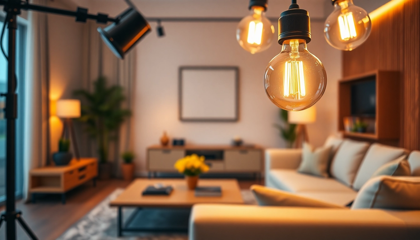Enhance your space with a19 light bulbs illuminating a modern living room.