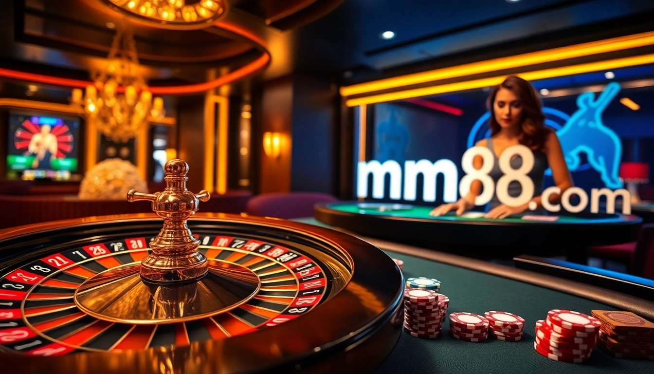 Experience the thrill of live gambling at mm88.com with professional dealers and vibrant casino tables.