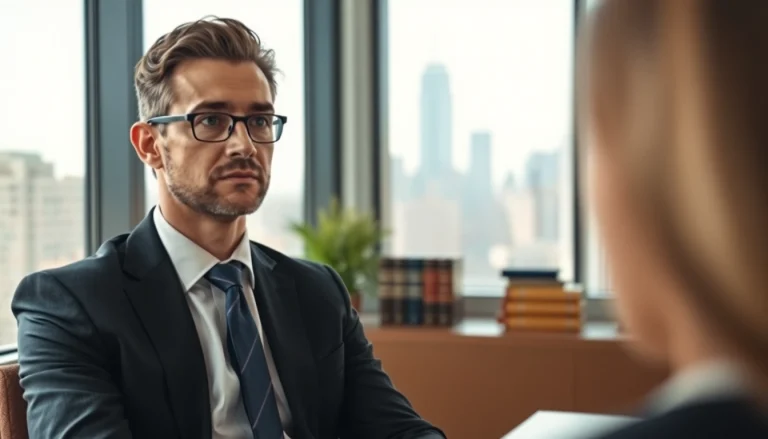 Consultation scene featuring a New York City injury lawyer with a client in an office setting
