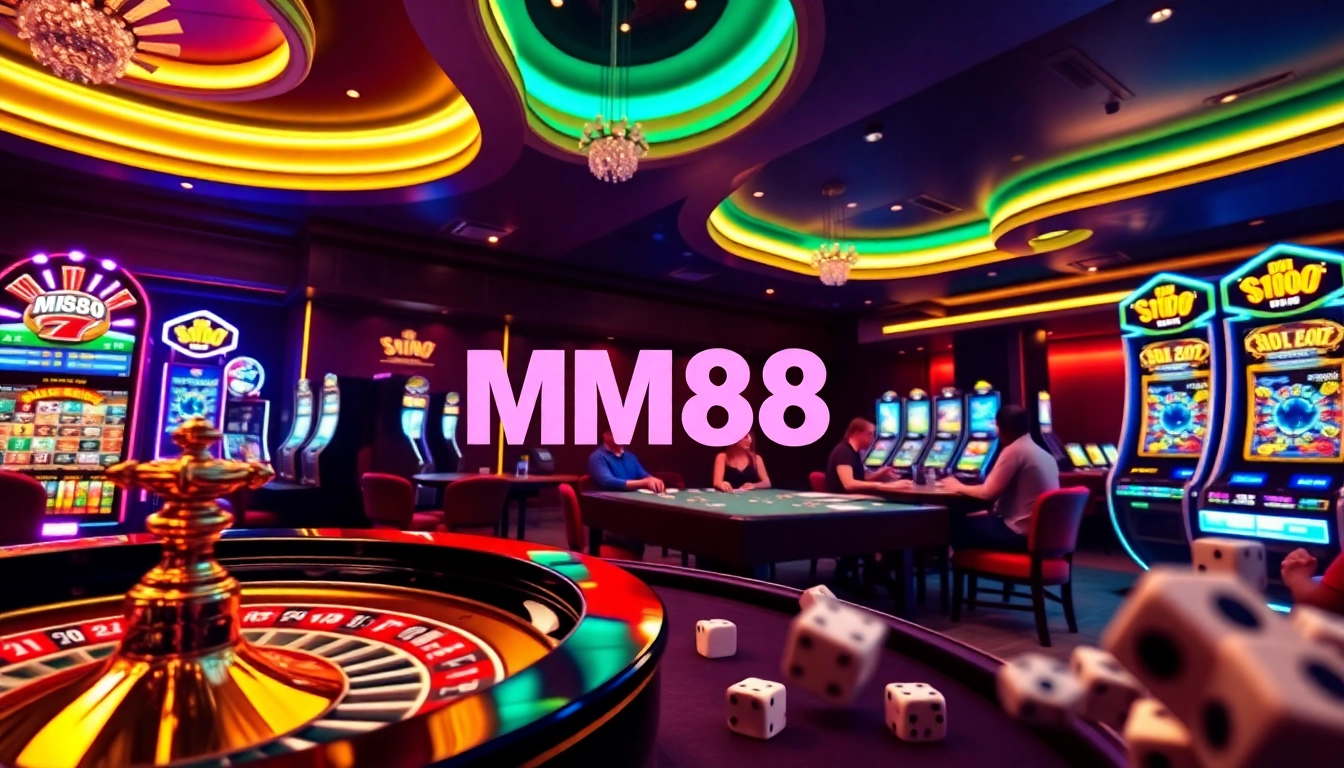 Exciting gaming experience at MM88 with vibrant slot machines and poker action.