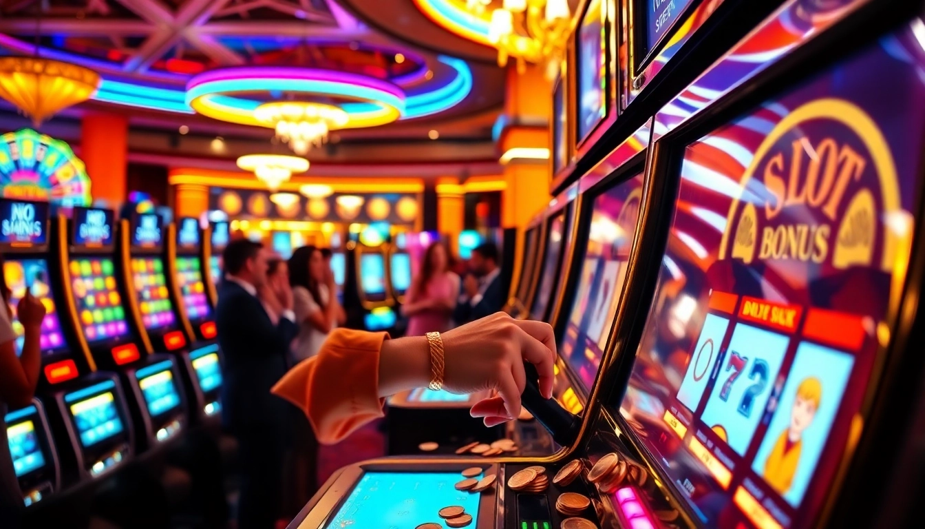 Terlibat dalam permainan yang mendebarkan di mesin slot dengan fitur bonus slot yang disorot.
