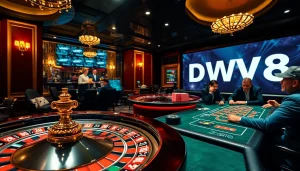 Experience thrilling gameplay at DW8 while placing bets at an elegant poker table with professional dealers.