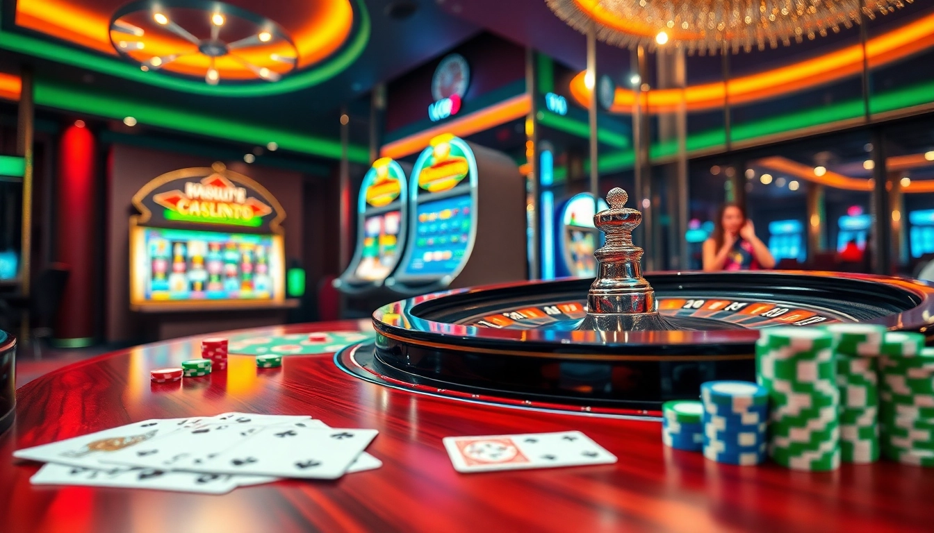 Engage with the thrilling kg88 casino experience featuring roulette wheels and vibrant slot machines.