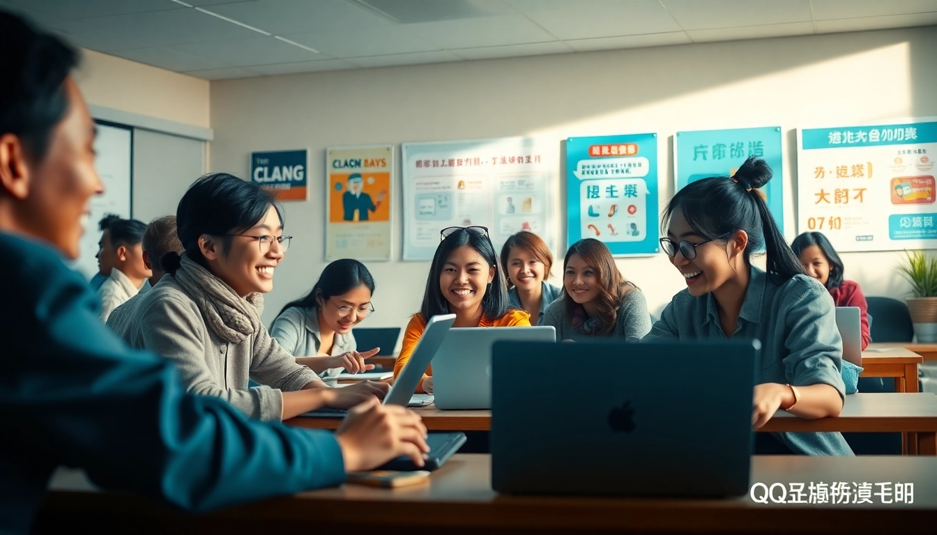 オンライン教室で多様な学習者と共にQQEnglishキャンペーンを象徴する魅力的な場面。