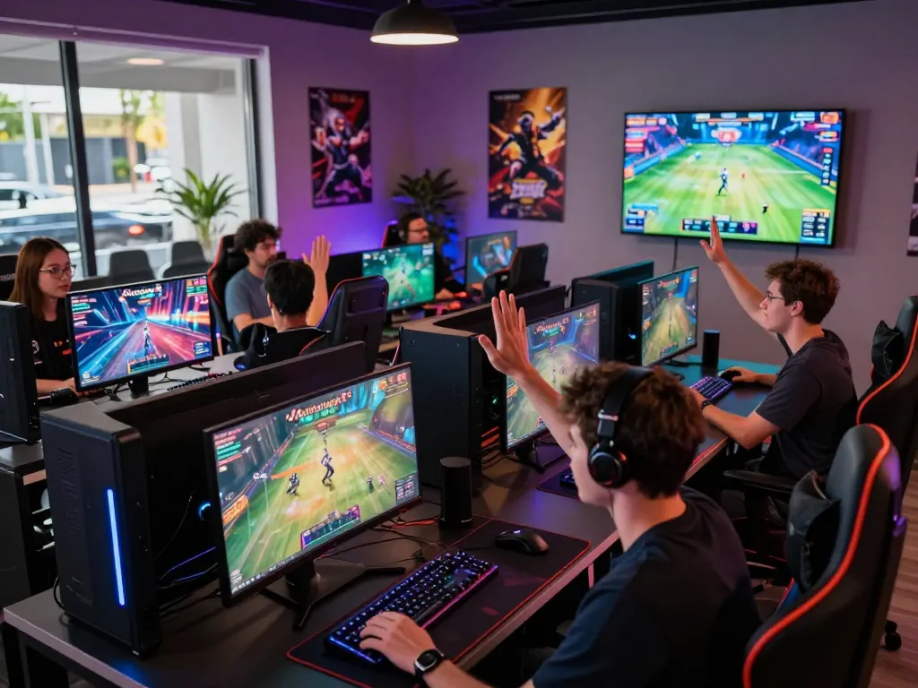 Players enjoying Autowin88 online games in a lively gaming lounge.