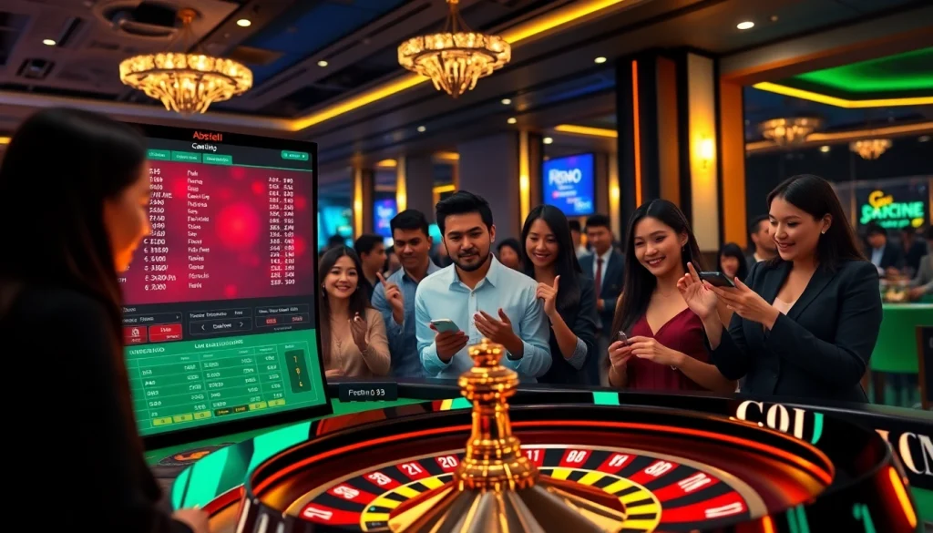 A dynamic online betting scene highlighting situs bola online with interactive betting options and casino elements.