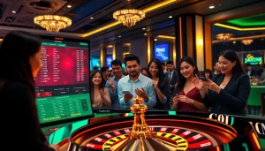 A dynamic online betting scene highlighting situs bola online with interactive betting options and casino elements.