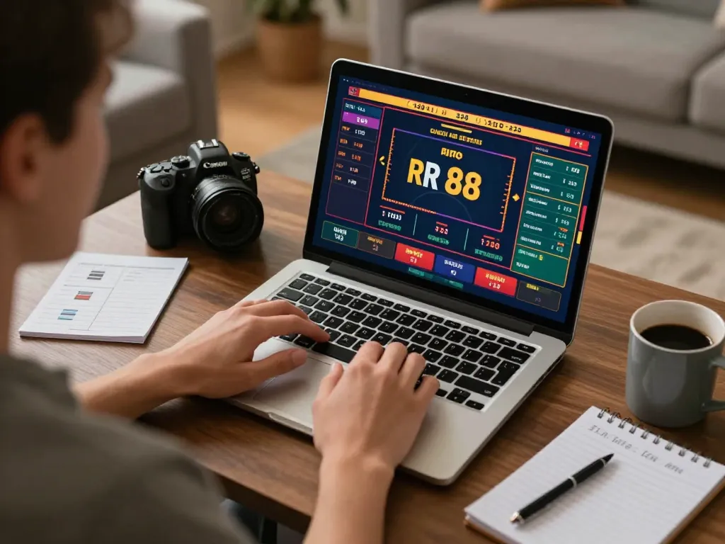 Player preparing to place bets on RR 88 from home laptop, engaged in online gambling experience.