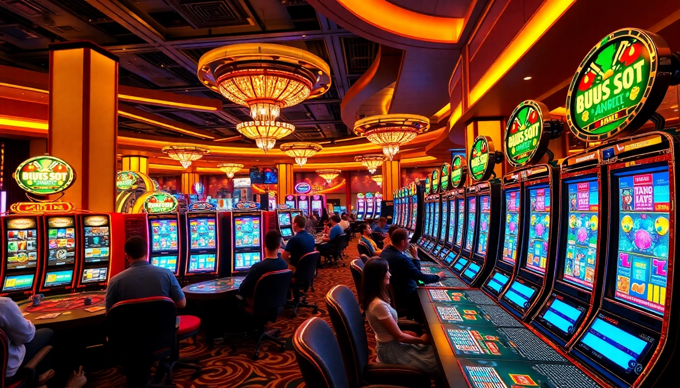 IDNslot players enjoying top-tier slot games in a vibrant casino environment