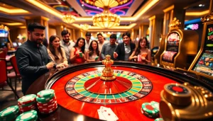 Players enjoying a thrilling game of roulette at Jun 88 casino, showcasing excitement and luxury.