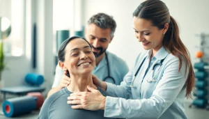 Engaging physiotherapy edmonton session with therapist and patient in a modern clinic.