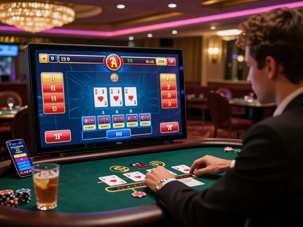 Exciting online baccarat site gambling scene depicting live dealer and player engagement, showcasing immersive gaming experience.