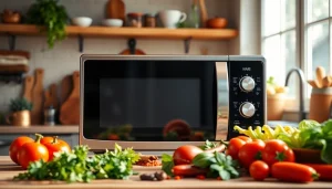 Explore the benefits of microwave oven sales with a modern kitchen setup showcasing sleek design.