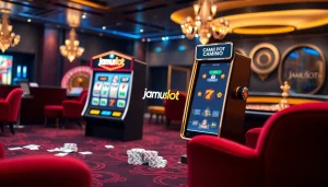 Experience thrilling gameplay at the jamuslot slot machine in a luxurious casino setting.