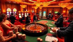 The vibrant casino scene features players at a roulette table, highlighting https://cm88seo.com/ betting excitement and luxury.
