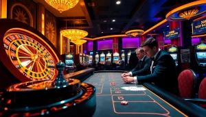 Experience the thrill of MM88 with vibrant slot machines and exciting roulette action in a luxurious casino.