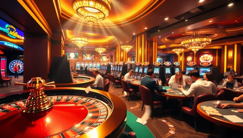 Excited players enjoying the high-stakes atmosphere at bangsawan88 casino with vibrant gaming tables and colorful chips.