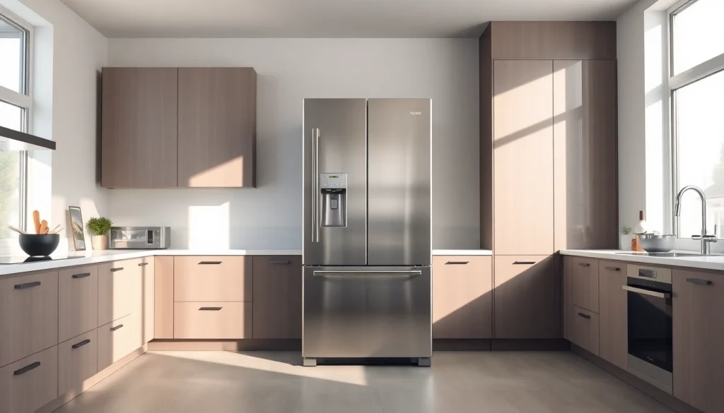Stylish and modern Refrigerator set in a contemporary kitchen, showcasing elegance and functionality.