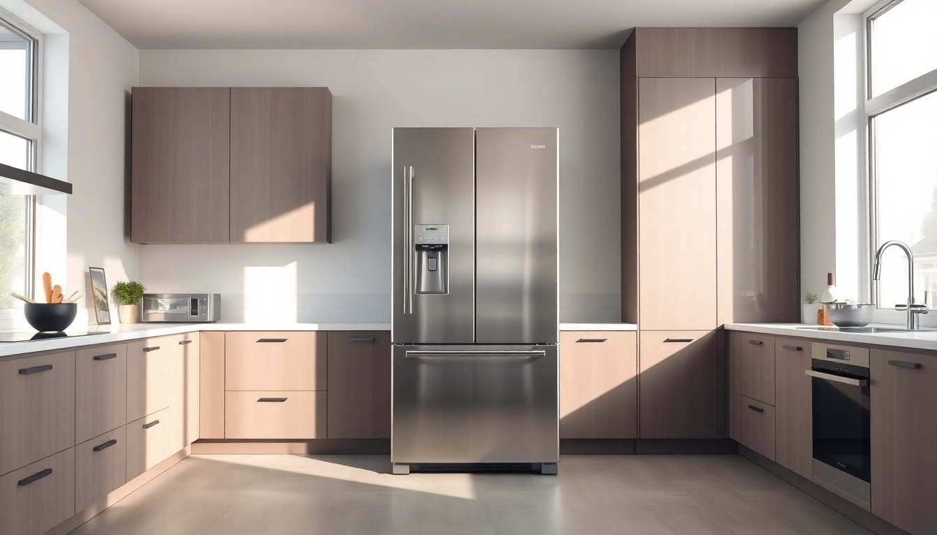 Stylish and modern Refrigerator set in a contemporary kitchen, showcasing elegance and functionality.