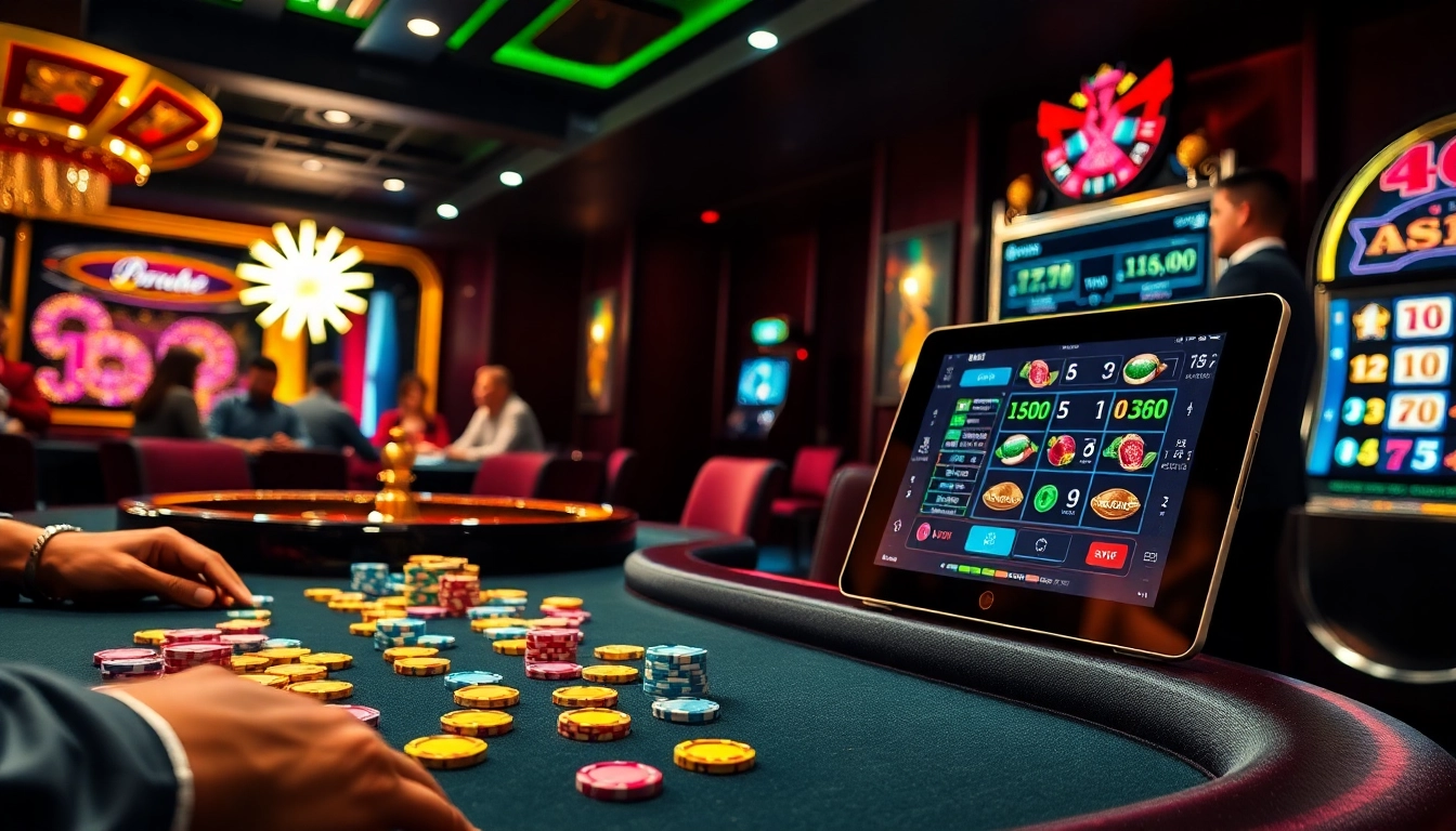 Exciting casino scene featuring the keyword s8, poker chips, and a spinning roulette wheel.