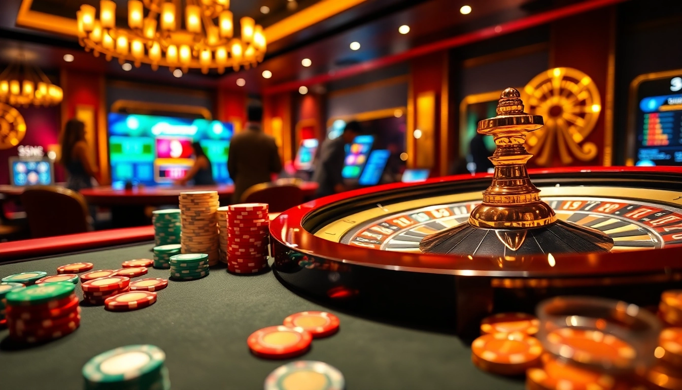 Experience the excitement of LC88 with vibrant casino table action and colorful poker chips.