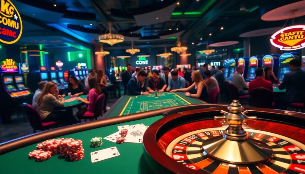 Engaging players at KJC COM's luxurious poker table, showcasing colorful chips and cards.