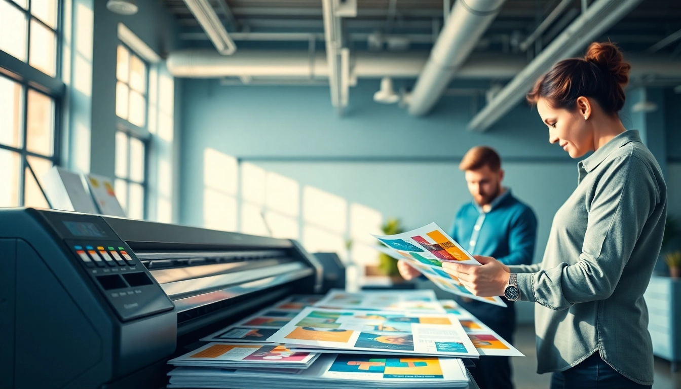 Showcasing budget printing materials with a vibrant printer in a bright office setting.