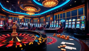 Exciting casino scene featuring 68VIP with poker chips and roulette wheel.